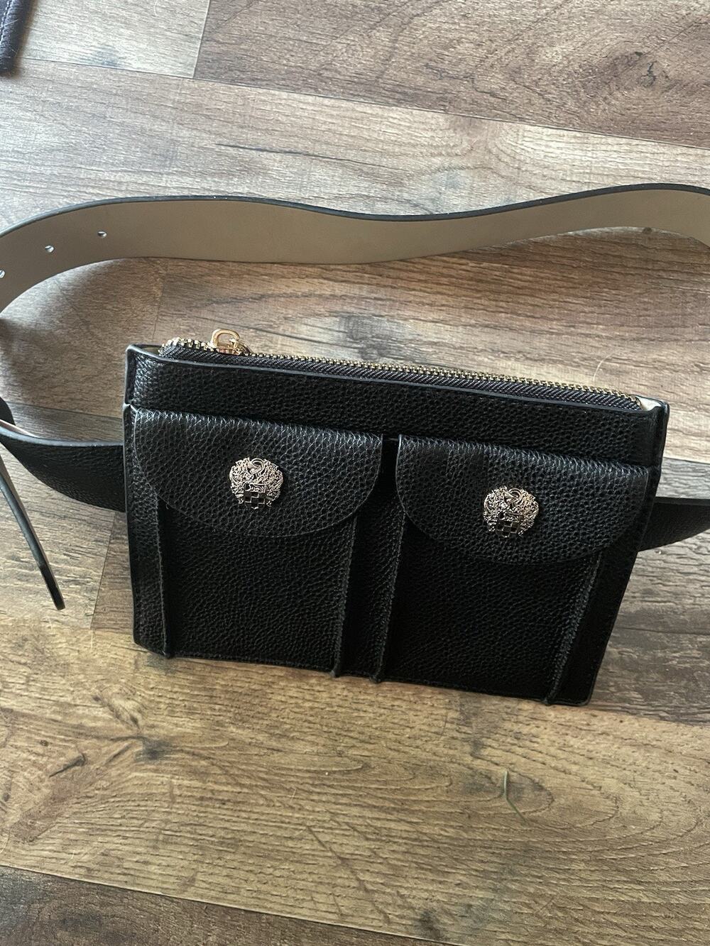 Vince Camuto Double Pocket Belt Waist Bag Fanny Pack Black